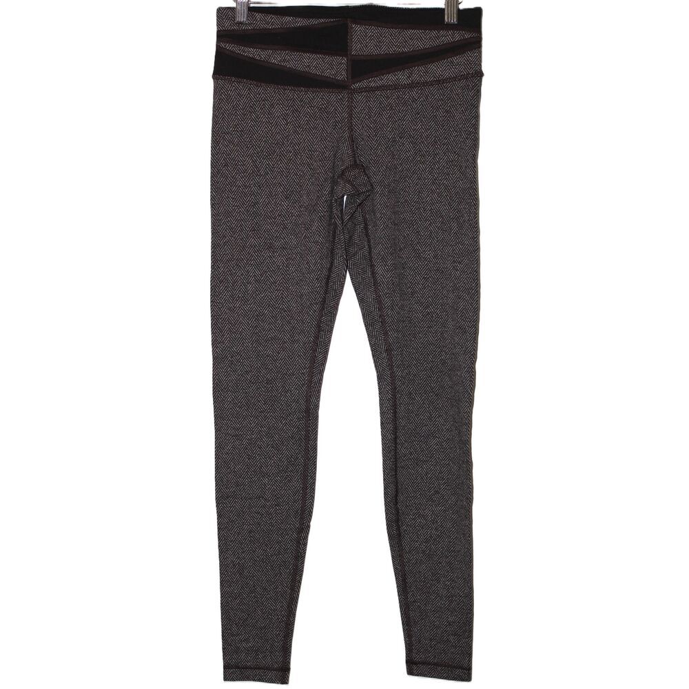 Womens Lululemon WunderUnder Leggings Black Gray Nylon Herringbone Pants Size 8